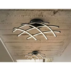 Schuller Trama LED Designer Small Flush Ceiling Light Criss Cross Grid Style Matt Black, 59cm