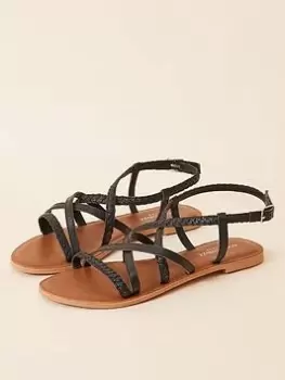 Accessorize Plaited Strappy Sandals - Black, Size 38, Women