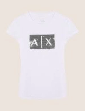 Armani Exchange Sequin Logo T-Shirt White Size L Women
