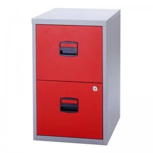 Bisley A4 Personal Filing Cabinet 2 Drawer Lockable Grey and Red