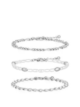 Mood Silver White Seed Pearl And Chain Bracelet - Pack Of 3