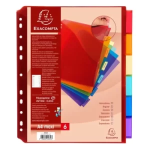 Exacompta Dividers PP A4+, 6 Part, Assorted, Plain, Pack of 10