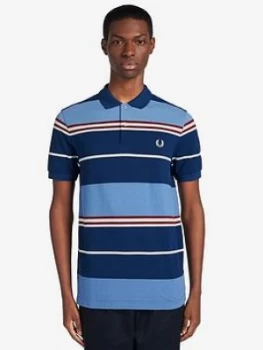Fred Perry Stripe Polo Shirt - Blue, Size XL, Men