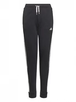adidas Junior Girls 3-Stripes Fleece Cuffed Pants - Black/White, Size 3-4 Years