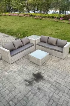 6 Seater PE Wicker Light Grey Rattan Garden Corner Sofa Sets Outdoor Patio Furniture