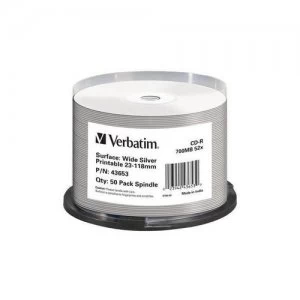Verbatim CD-R Wide Silver Inkjet Printable No ID Brand