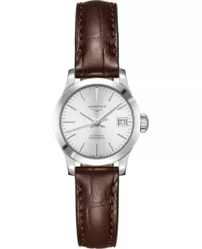 Longines Record Silver Dial Brown Leather Strap Womens Watch L2.320.4.72.2 L2.320.4.72.2