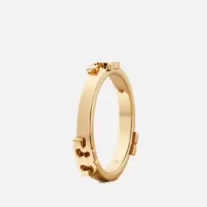 Tory Burch Womens Serif-T Stackable Metal Ring - Tory Gold/Tory Gold - 6