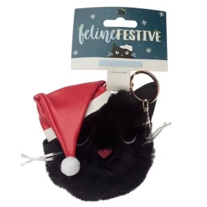 Festive Feline Christmas Cat Pom Pom Keyring