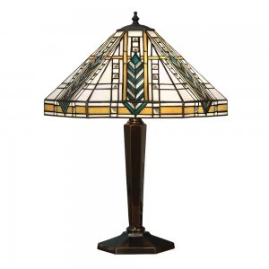 2 Light Medium Table Lamp Tiffany Glass, Deep Antique Patina, E27