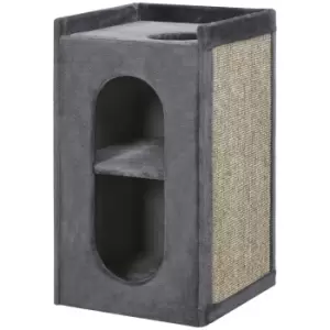 PawHut 81cm Cat Scratching Barrel with 2 Cat Condos, Cat Play Tower with Scratching Pad, Cat Scratching Tree for Indoor Cats, Grey