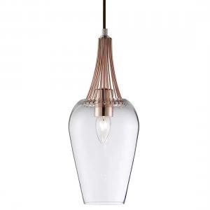 1 Light Ceiling Pendant Copper with Clear Glass Shade, E27