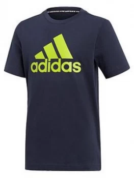 adidas Boys Badge Of Sport T-Shirt - Grey, Size 7-8 Years
