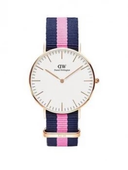 Daniel Wellington Winchester White And Rose Gold Detail 36Mm Dial Blue And Pink Stripe Nato Strap Watch