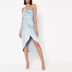 Missguided Asymmetric Cowl Neck Satin Midaxi Dress - Blue