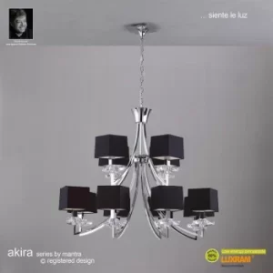 Akira 2 Tier 12 Light Bulbs E14 Pendant Lamp, Polished Chrome with Black Shades