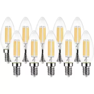 6W LED Candle Light Bulb E14, 3000K, Warm White, Clear Glass (Pack of 10)