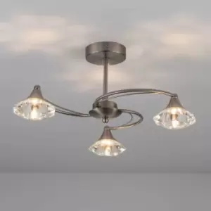 3 Light Semi-Flush Ceiling Light, Satin Nickel Finish, Clear Glass Shades, G9 Bulb Cap