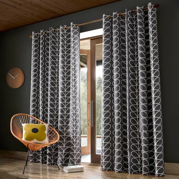 Orla Kiely Linear Stem Curtains, 117 x 229cm, Charcoal