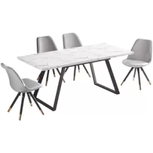 5 Pieces Life Interiors Sofia Toga Dining Set - an Extendable White Rectangular Wooden Dining Table and Set of 4 Light Grey Dining Chairs - Light Grey