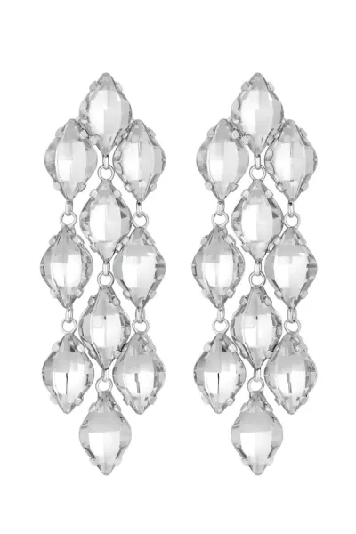 Silver Crystal Navette Chandelier Drop Earrings