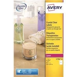 Original Avery L7784 25 Clear Crystal Clear Labels Pack of 25