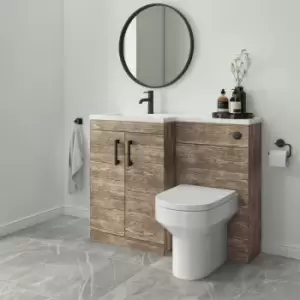 1100mm Wood Effect Toilet and Sink Unit Left Hand with Black Fittings - Ashford