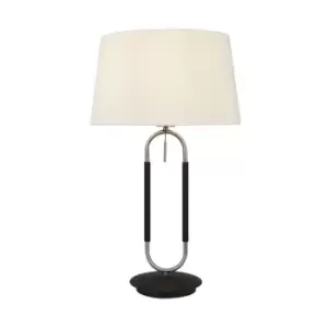Jazz 1 Light Table Lamp, Satin Silver And Black, White Velvet Shade Pull Switch