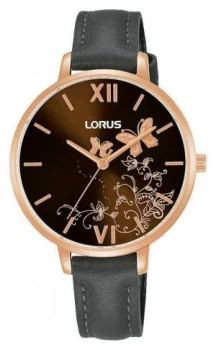 Lorus womens Brown Sunray Dial Grey Leather Strap Watch