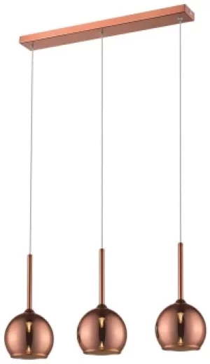 Spring 3 Light Ceiling Pendant Bar Copper with Glass Shades, G9