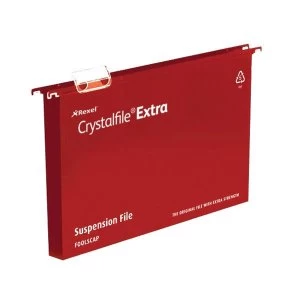 Rexel Crystalfile Extra Foolscap Polypropylene Suspension File 30mm Red Pack of 25
