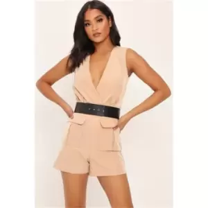 I Saw It First Camel Utility Belted Playsuit - Beige