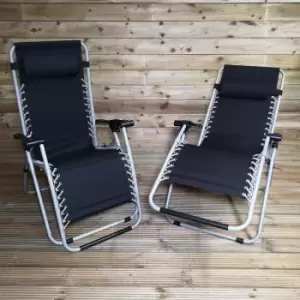King Fisher - Pair of Multi Position Garden Gravity Relaxer Chair / Sun Lounger - black/silver