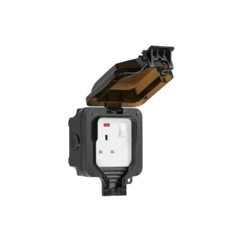 IP66 13A 1G DP switched socket with neon - Black - Knightsbridge