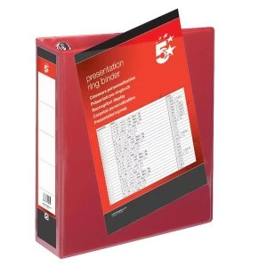 5 Star Presentation Ring Binder PVC 4 D-Ring 50mm Size A4 Red Pack 10