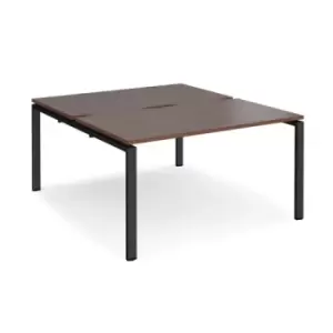 Bench Desk 2 Person Rectangular Desks 1400mm Walnut Tops With Black Frames 1600mm Depth Adapt