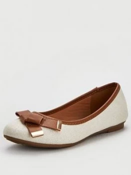 Wallis Folder Bow Front Ballerina Shoes - Natural, Size 4, Women