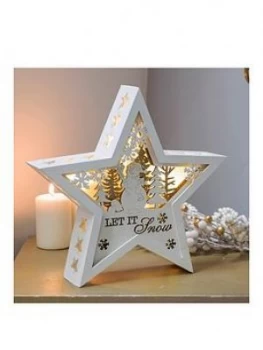 Led Wooden Christmas Star - Let It Snow