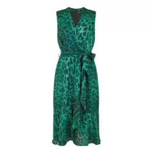 Mela London Green Animal Print Satin Wrap Midi Dress - Green
