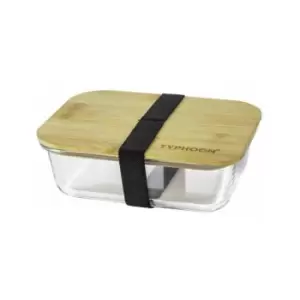 Typhoon 1402.027 Pure Glass Lunch Box Temperature Resistant Bowl with Bamboo Lid Airtight Seal & Loose-Proof Strap Microwavable, Refrigerator,