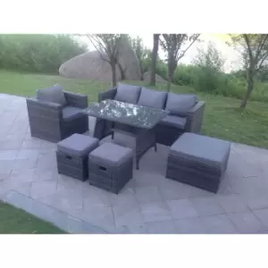 Fimous 7 Seater Grey Lounge Rattan Sofa Set Dining Table Chair Foot Rest Garden Furniture Outdoor