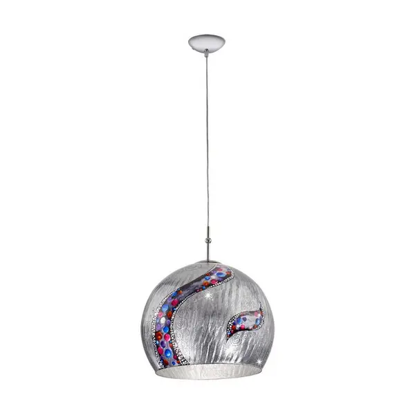 Luna Designer Glass Dome Pendant Light Polished Chrome 1x E27 - Kiss Silver Pattern