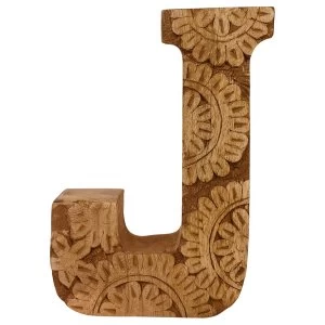 Letter J Hand Carved Wooden Flower