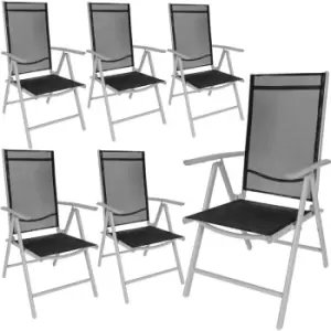 6 aluminium garden chairs - reclining garden chairs, garden recliners, outdoor chairs - black/silver - black/silver
