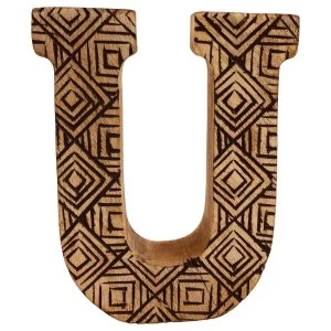 Letter U Hand Carved Wooden Geometric