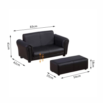 HOMCOM Children 2 Seater Sofa Armchair 2 Seater W / Footrest Black