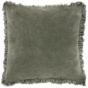 Bertie Washed Cotton Velvet Cushion Moss
