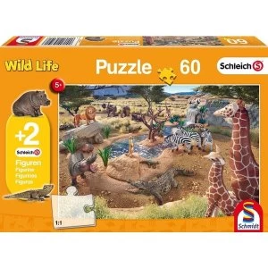 Schleich: At the Watering Hole 60 Piece Jigsaw Puzzle With Two Figures