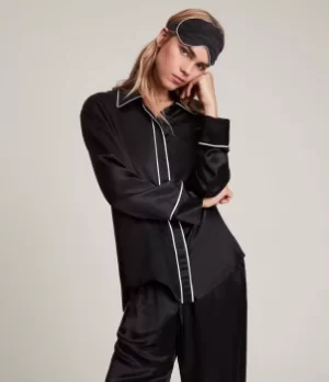 AllSaints Womens Sofi Silk Blend Pyjama Top, Black, Size: M