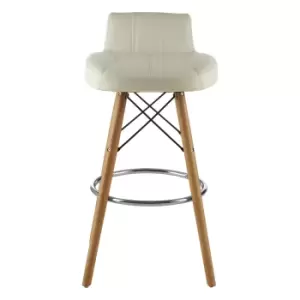 Bar Stool in White Leather Effect with Beech Wood Legs